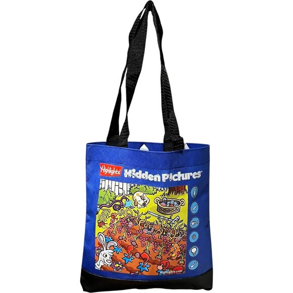 Highlights Hidden Pictures Tote Bag Blue Black Kids Activity Bag - Picture 2 of 5